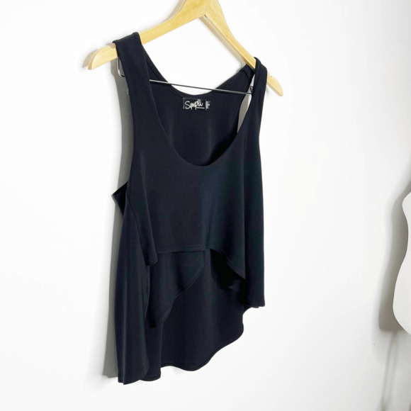 Sympli Scoop neck tiered high low layering tank top vest black pullover womens 4 - Picture 4 of 6